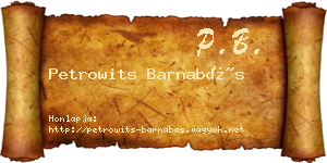 Petrowits Barnabás névjegykártya